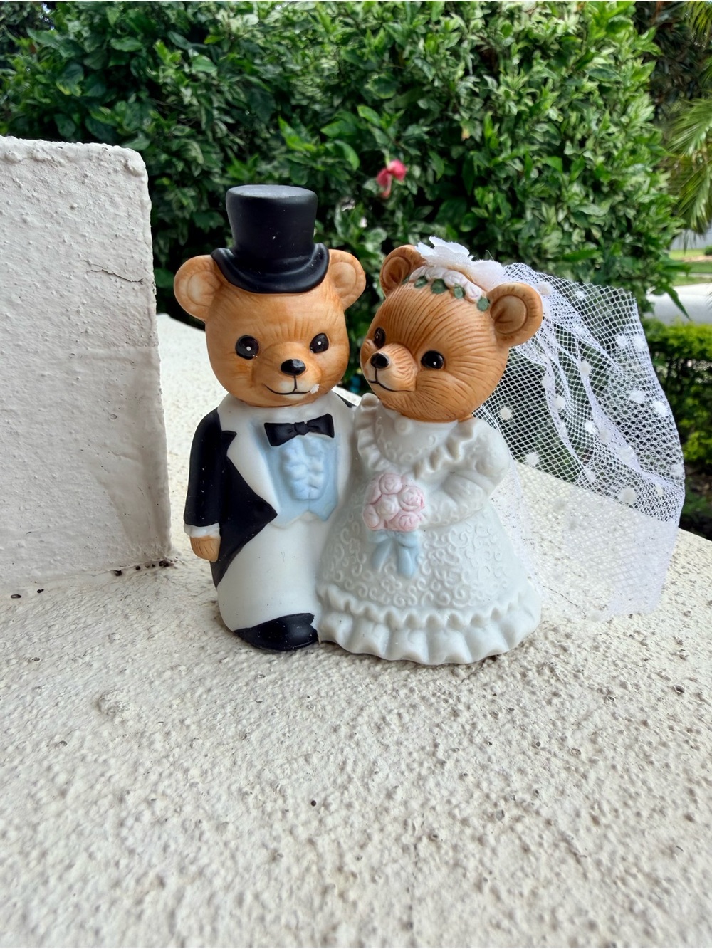 Vintage HOMCO #1424 Teddy Bear Bride Groom Wedding Cake Topper Taiwan 4"